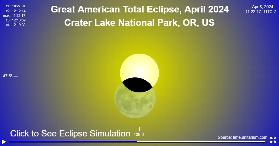 Great American Solar Eclipse over Crater Lake National Park April 8, 2024