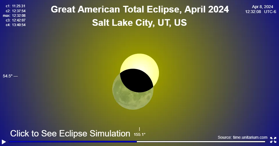 Great American Solar Eclipse over Salt Lake City April 8, 2024